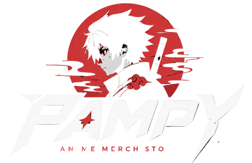 Logo of Pampy Anime Merch Store with an anime character silhouette and red sun in the background.