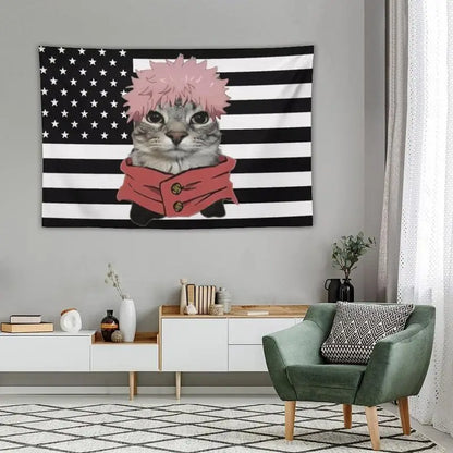 Jujutsu Kaisen Black USA Flag Tapestry
