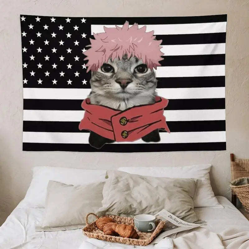 Jujutsu Kaisen Black USA Flag Tapestry