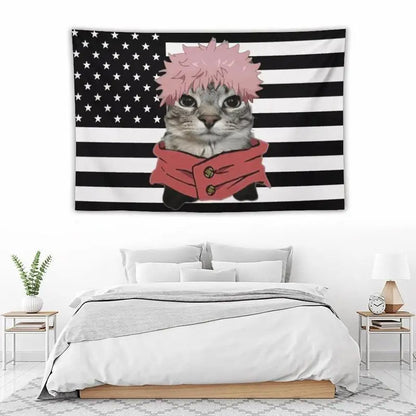 Jujutsu Kaisen Black USA Flag Tapestry