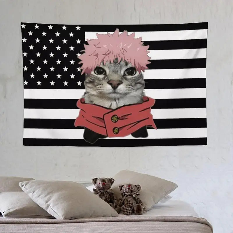 Jujutsu Kaisen Black USA Flag Tapestry