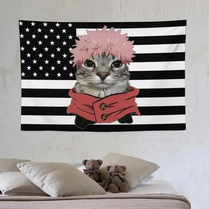 Jujutsu Kaisen Black USA Flag Tapestry