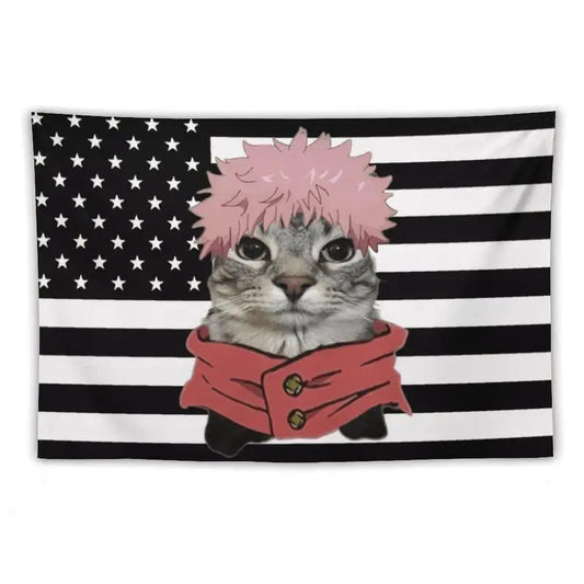 Jujutsu Kaisen Black USA Flag Tapestry