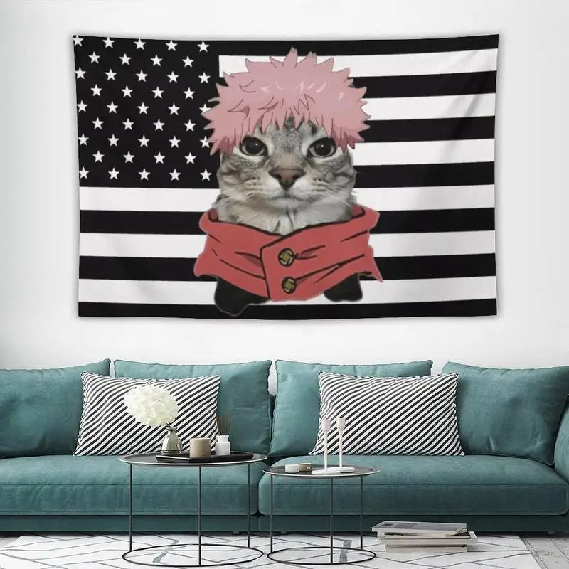 Jujutsu Kaisen Black USA Flag Tapestry
