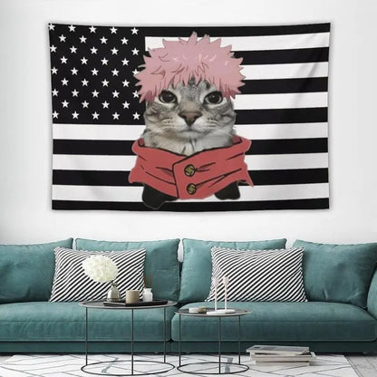 Jujutsu Kaisen Black USA Flag Tapestry